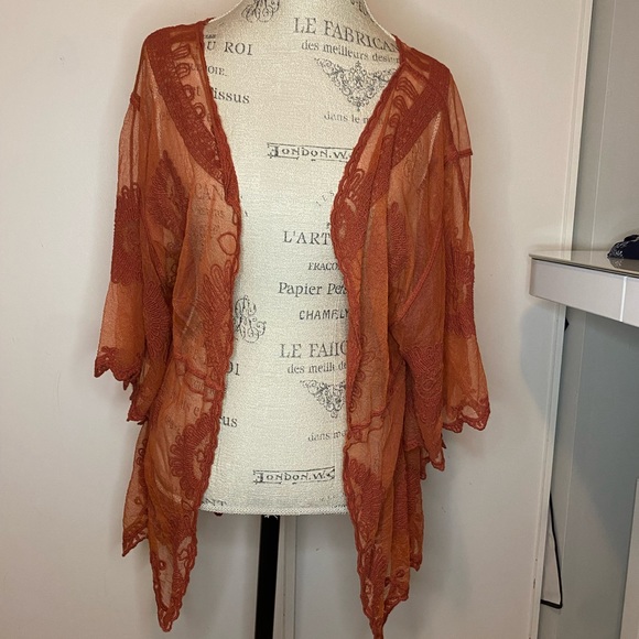 Sheer rustic orange shawl - Picture 2 of 5